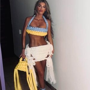 Yousefi set pruse top and skirt ties on top and skirt so can fit any size